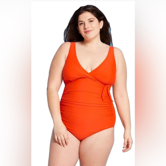 Kona Sol Orange Women's Plus Size One Piece Swimsuit Orange Plus Size 14W - Picture 1 of 10